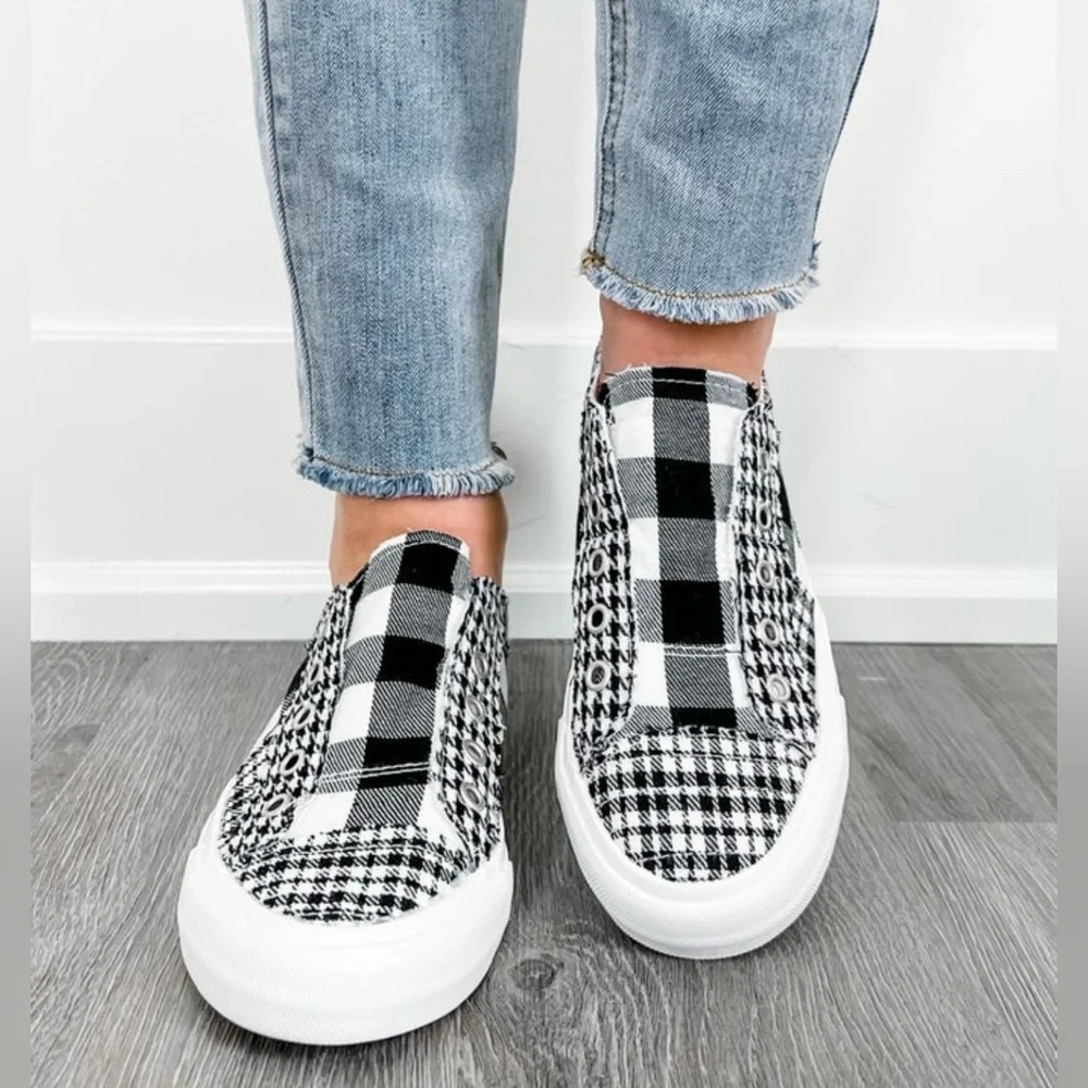 *NWOT Gypsy Jazz Buffalo Plaid Slip On Sneakers - Picture 3 of 7